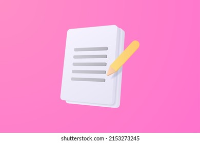 Realistic Essay 3d Icon Design Illustrations. Notebook, Writing, Pencil, Document Vector Design Concept