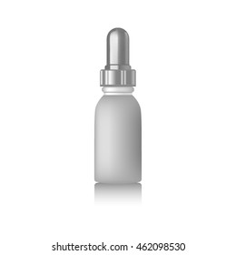Realistic essential oil beige bottle. Mock up bottle. Cosmetic vial, flask, flacon. Container for perfume. Medical bank. Cosmetic dropper-bottle for serum. Prescription bottle.