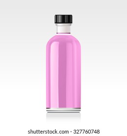 Realistic essential oil bottle. Mock up. Cosmetic vial, flask, flacon. Container for perfume. Medical bank. Cosmetic dropper-bottle for serum. Prescription bottle
