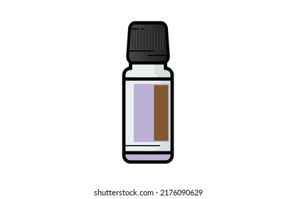 Realistic essential oil brown bottle. Mock up bottle. Cosmetic vial, flask, flacon. Medical bank. Cosmetic dropper-bottle with sticker. Prescription bottle with design label