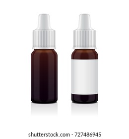 Realistic essential oil brown bottle set. Mock up bottle cosmetic or medical vial, flask, flacon 3d illustration set for your design