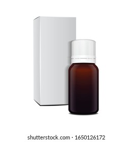 Realistic essential oil brown glass bottle. Mock up bottle cosmetic or medical vial, flask, flacon 3d illustration for your design