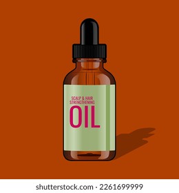 Realistic Essential Oil glass bottle vector illustration in trendy 3d design style. Scalp and Hair Strengthening Oil With Biotin and Essential Oils. Editable graphic resources for many purposes.