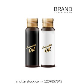 Realistic essential oil. Mock up bottle cosmetic or medical vial, flask, flacon 3d illustration for your design
