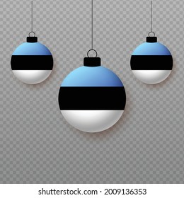 Realistic Estonia Flag with flying light balloons. Decorative elements for national holidays.