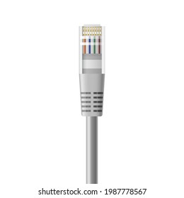 Realistic ethernet cable for local internet network connection. Computer wire web connector for pc router socket. 3d vector illustration