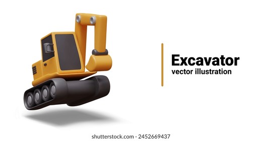 Realistic excavator in motion. Working heavy machinery