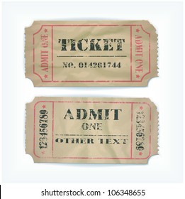 it is realistic executed vector old tickets, with possibility to edit the text and figures (the effect of old times and an attrition, rumpled remains)