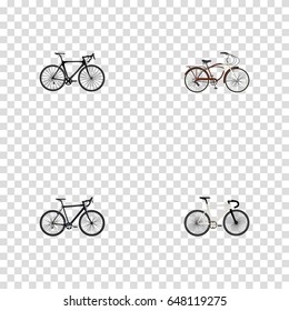 Realistic Exercise Riding, Cyclocross Drive, Journey Bike And Other Vector Elements. Set Of Bicycle Realistic Symbols Also Includes Bicycle, Bike, Cruise Objects.