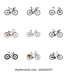 Realistic Exercise Riding, Journey Bike, Training Vehicle And Other Vector Elements. Set Of  Realistic Symbols Also Includes Dutch, Road, Extreme Objects.