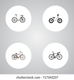 Realistic Exercise Riding, Road Velocity, Journey Bike And Other Vector Elements. Set Of  Realistic Symbols Also Includes Track, Balance, Equilibrium Objects.