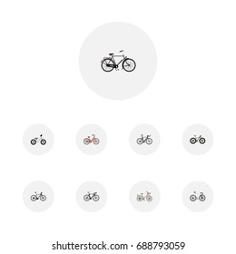Realistic Exercise Riding, Training Vehicle, Competition Bicycle And Other Vector Elements. Set Of Bike Realistic Symbols Also Includes Retro, Training, Road Objects.