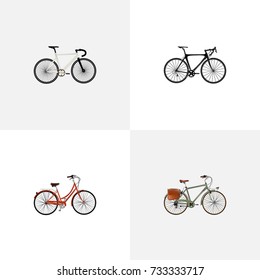 Realistic Exercise Riding, Working, Road Velocity And Other Vector Elements. Set Of Bike Realistic Symbols Also Includes Bicycle, Bike, Old Objects.