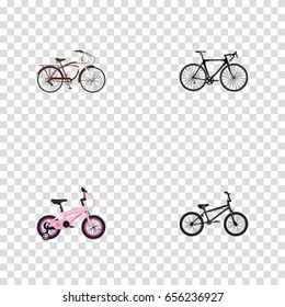Realistic Extreme Biking, Childlike, Exercise Riding And Other Vector Elements. Set Of Bicycle Realistic Symbols Also Includes Extreme, Childlike, Bike Objects.