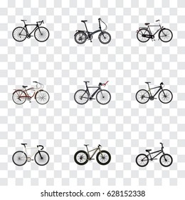 Realistic Extreme Biking, Competition Bicycle, Journey Bike And Other Vector Elements. Set Of Bike Realistic Symbols Also Includes Bicycle, Road, Dutch Objects.