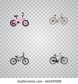 Realistic Extreme Biking, For Girl, Training Vehicle And Other Vector Elements. Set Of Bicycle Realistic Symbols Also Includes Childlike, Woman, Bike Objects.