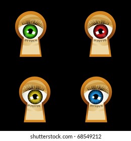 Realistic eye looks in keyhole (4 color variations) eps8