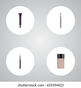 Realistic Eye Paintbrush, Day Creme, Concealer And Other Vector Elements. Set Of Cosmetics Realistic Symbols Also Includes Face, Blush, Brow Objects.