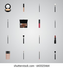 Realistic Eye Paintbrush, Make-Up Product, Pomade And Other Vector Elements. 