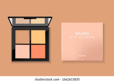 Realistic eye shadow package and box, make up packaging palette, 3d cosmetics elegant design, graphic banner vector