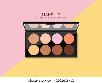 Realistic eye shadow package, make up packaging palette, 3d cosmetics elegant design, graphic banner vector