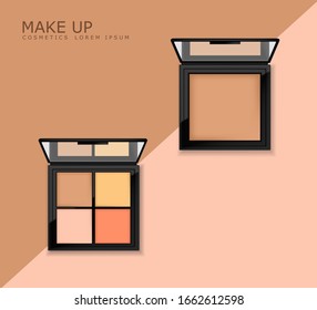 Realistic eye shadow package set, make up packaging palette, 3d cosmetics elegant design, graphic banner vector
