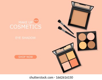Realistic eye shadow package set, make up packaging palette, 3d cosmetics elegant design, graphic banner vector