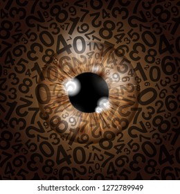 realistic eyeball on a number background