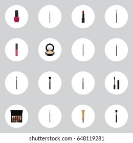 Realistic Eyelashes Ink, Eye Paintbrush, Mouth Pen And Other Vector Elements. Set Of Cosmetics Realistic Symbols Also Includes Stick, Mascara, Eyelashes Objects.