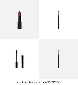Realistic Eyelashes Ink, Make-Up Product, Brow Makeup Tool And Other Vector Elements. Set Of Maquillage Realistic Symbols Also Includes Eye, Brow, Mascara Objects.