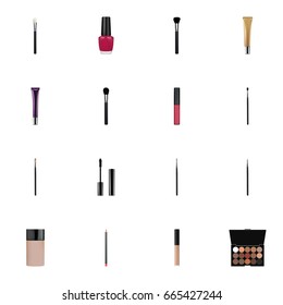 Realistic Eyelashes Ink, Varnish, Beauty Accessory And Other Vector Elements. Set Of Cosmetics Realistic Symbols Also Includes Palette, Makeup, Polish Objects.