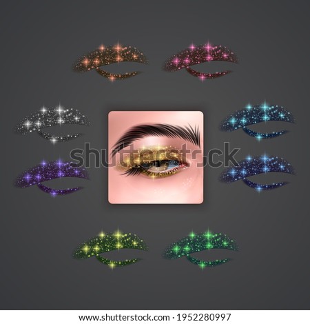 Realistic eyes with bright Eyeshadows with glittering texture, Vector format