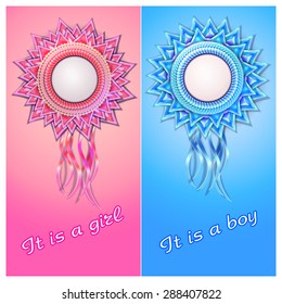 Realistic Fabric Award Ribbons for boy and girl. Badge. Vector illustration.