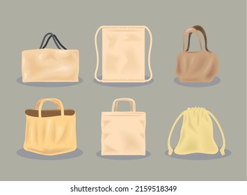 realistic fabric bags icons set