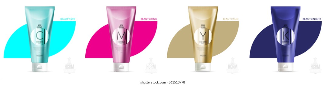 Realistic face or body care cosmetic product plastic container set vector illustration. Cleanser, lotion, tonic