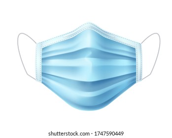 Realistic facial mask. Air respirator, pandemic sterile face protection. Vector disposable paper mask against infection.