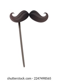 Realistic fake moustache on stick against white background vector illustration