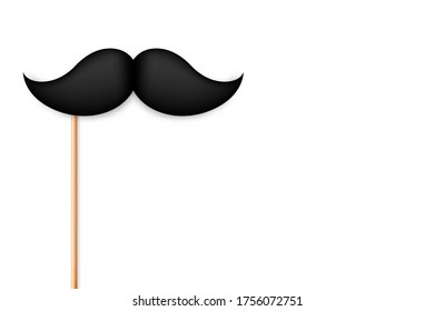 Realistic fake mustache on a stick. Vintage paper mustache isolated on white background. Vector illustration.