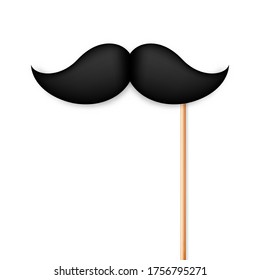 Realistic fake mustache on a stick. Vintage paper mustache isolated on white background. Vector illustration.