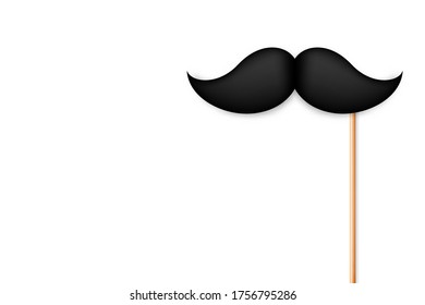 Realistic fake mustache on a stick. Vintage paper mustache isolated on white background. Vector illustration.