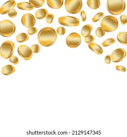 Realistic falling coins on a white background. Vector template