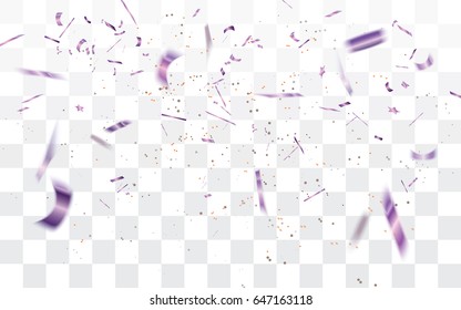 Realistic Falling Defocused Purple Confetti Isolated On Transparent Checkered Background.Vector Illustration.