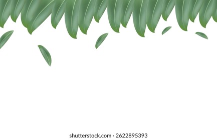 Realistic Falling Green Leaves Border, Nature-Inspired Background for Eco Posters, Invitations, Banners, and Spring or Summer Designs.