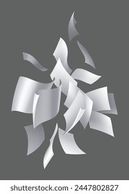 Realistic falling paper sheets. Set of flying curved leaves of paper. Vector loose soar of notes with curled edges. Fly scattered notes, empty chaotic paperwork