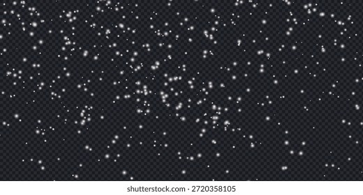 Queda realista de neve ou partículas de poeira em um fundo transparente. queda de neve, queda de flocos de neve, símbolo de inverno e feriado. ilustração vetorial.