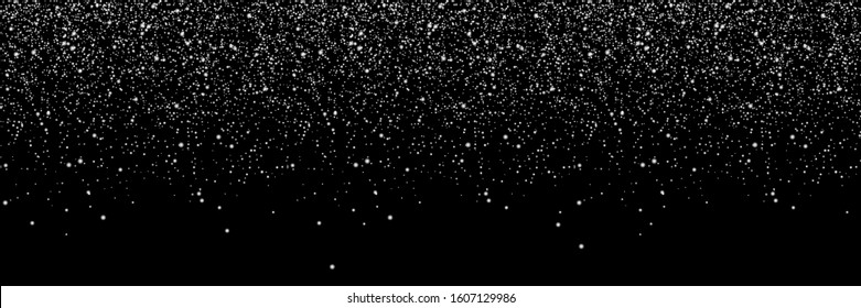 Realistic falling Snow, isolated on black background. Snowflakes in different shapes and realistic design. Heavy Snowfall vector illustration. White Snow with Snowflakes. Winter Background. Vector