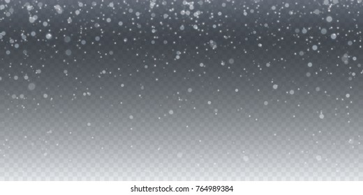 Realistic falling snow. Isolated on transparent background. Vector illustration