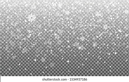 Realistic falling snow on a transparent background. Christmas and New Year decorations