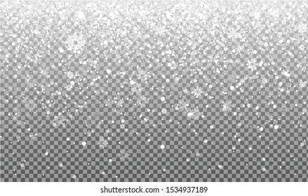 Realistic falling snow on a transparent background. Christmas and New Year decorations