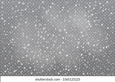 Realistic falling snow on transparent background. Vector illustration.